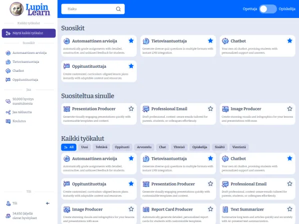 Lupin Learn -tekoälytyökalut